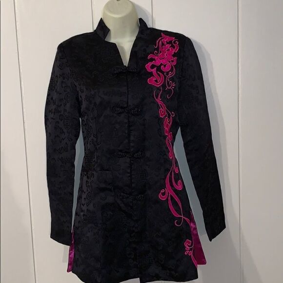 Silver Dragon oriental black & pink jacket - Picture 1 of 8